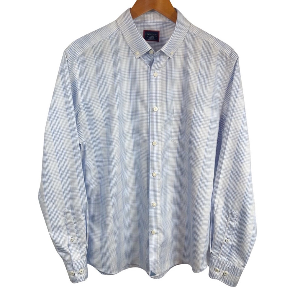 Untuckit Wilridge Plaid Long Sleeve Button Down Shirt L Blue White
